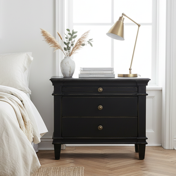 CRESSIDA DISTRESSED BLACK NIGHTSTAND