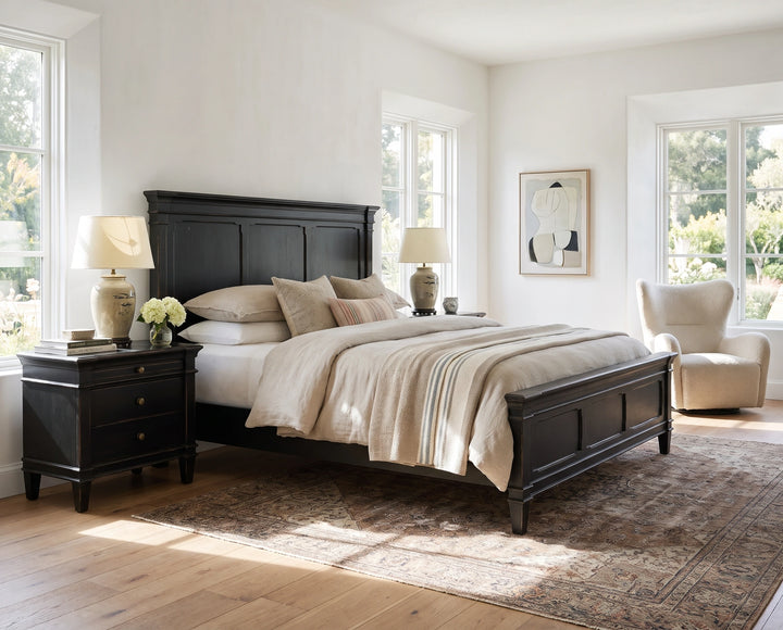 CRESSIDA ANTIQUE BLACK KING PANEL BED