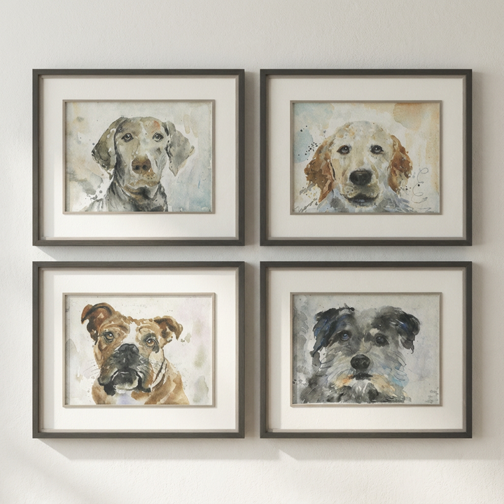 "DOG DAYS" GLASS FRAMED PRINTS | SET OF 4