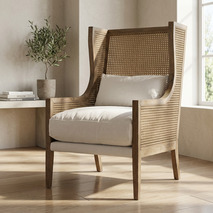 DOWNING CANE WING-BACK ARM CHAIR
