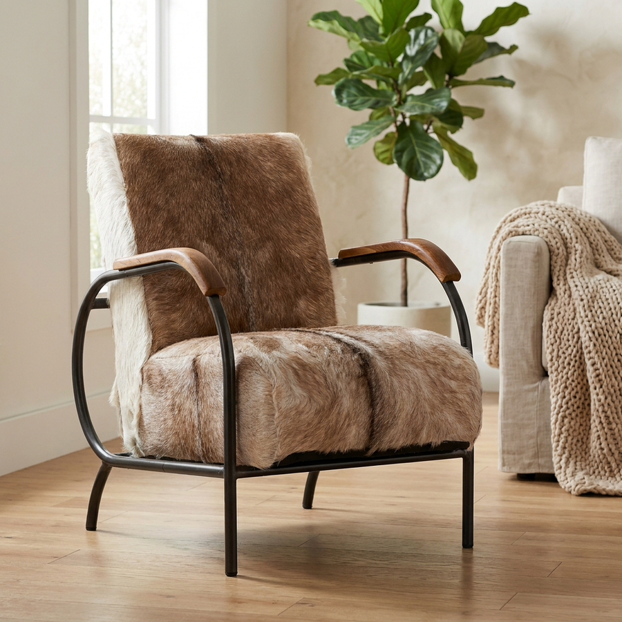 Brown fur armchair isolated