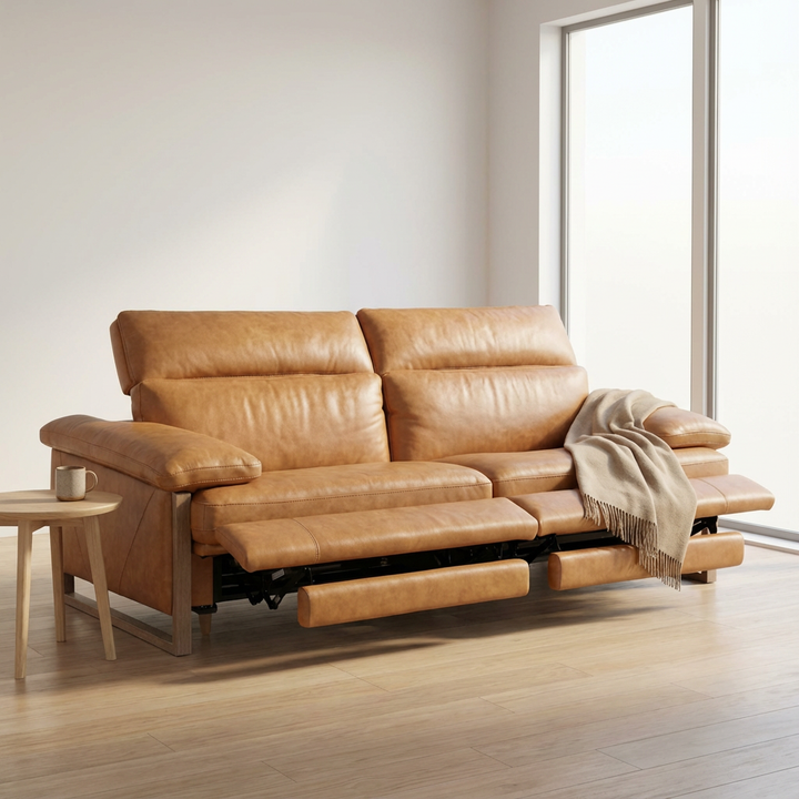 JERICHO POWER RECLINE TAN LEATHER SOFA