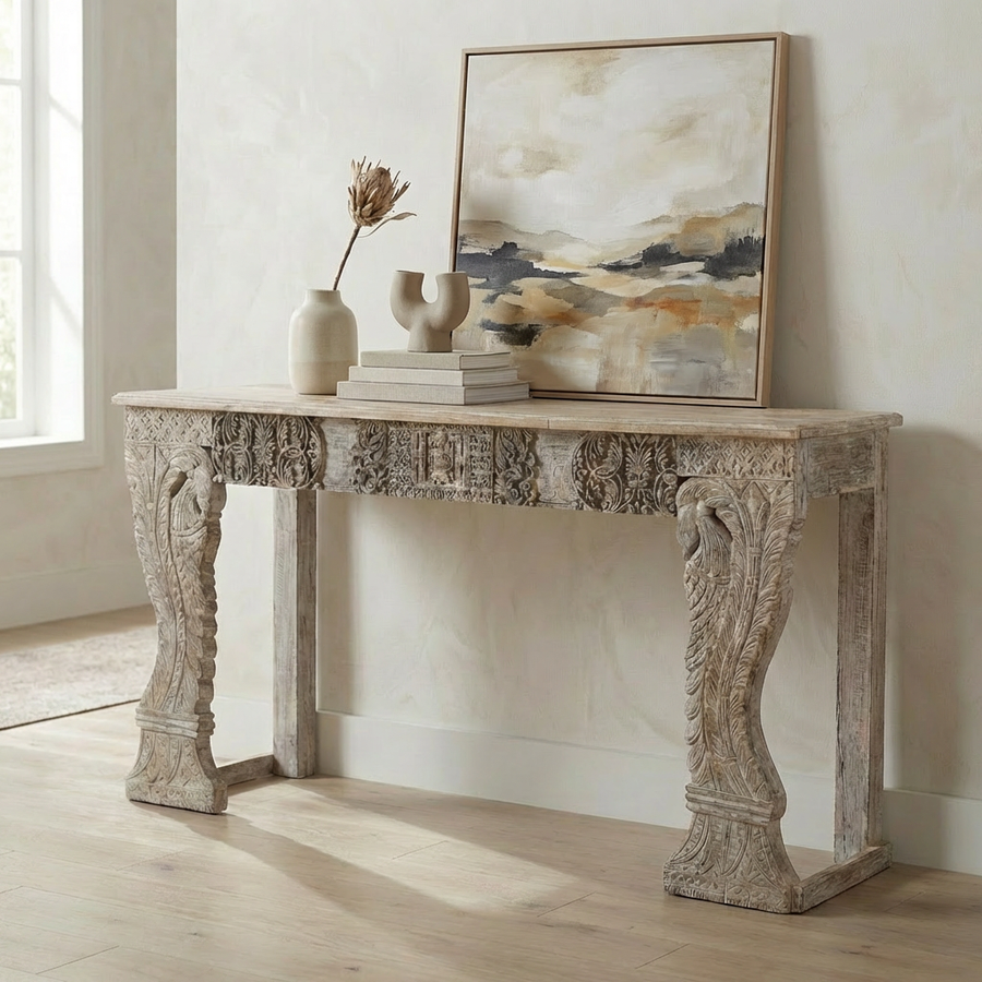 ELMA ANTIQUE CARVED WOOD CONSOLE TABLE