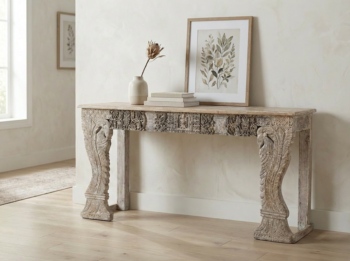 ELMA ANTIQUE CARVED WOOD CONSOLE TABLE