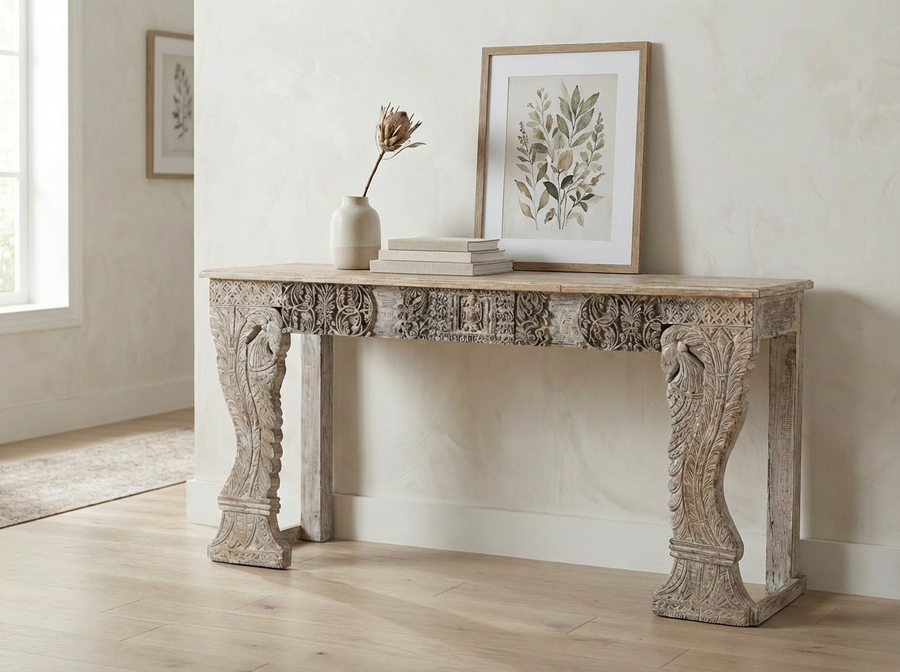 ELMA ANTIQUE CARVED WOOD CONSOLE TABLE