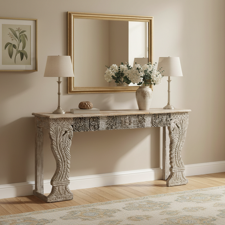 ELMA ANTIQUE CARVED WOOD CONSOLE TABLE