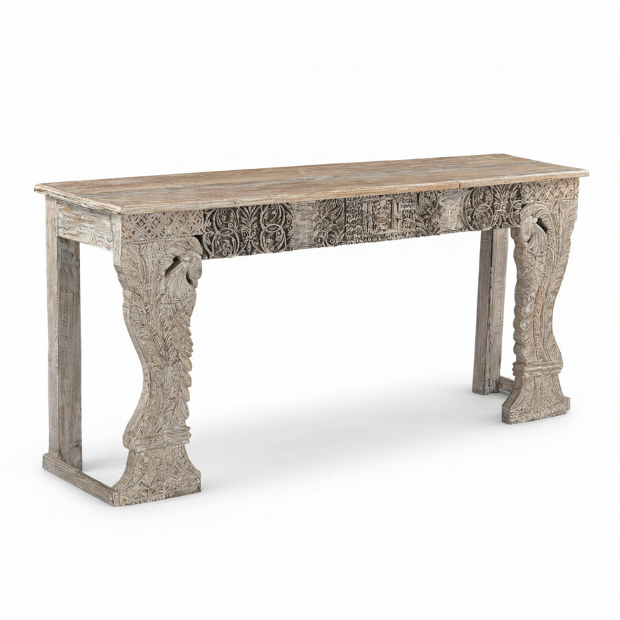 ELMA ANTIQUE CARVED WOOD CONSOLE TABLE