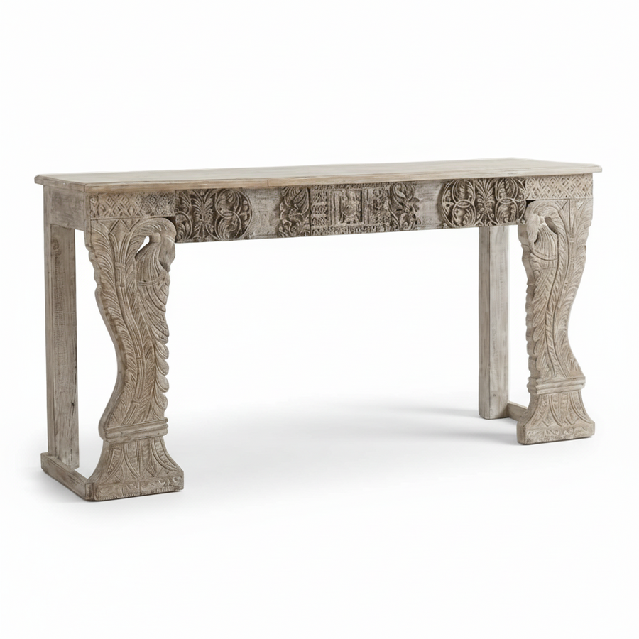 ELMA ANTIQUE CARVED WOOD CONSOLE TABLE