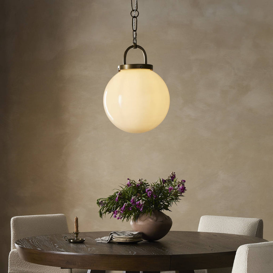 EVELIE ANTIQUE BRASS + WHITE GLASS PENDANT