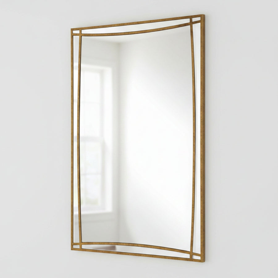 Rectangular mirror with a gold frame on a white background