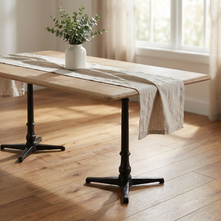 wooden table with black metal legs