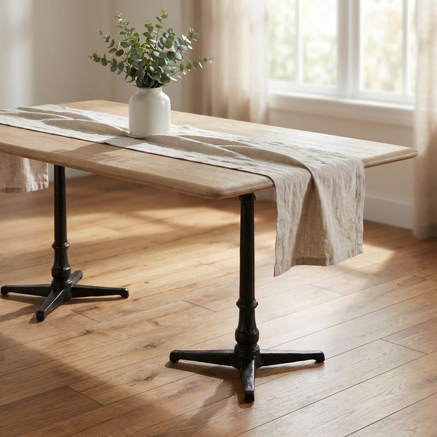 wooden table with black metal legs