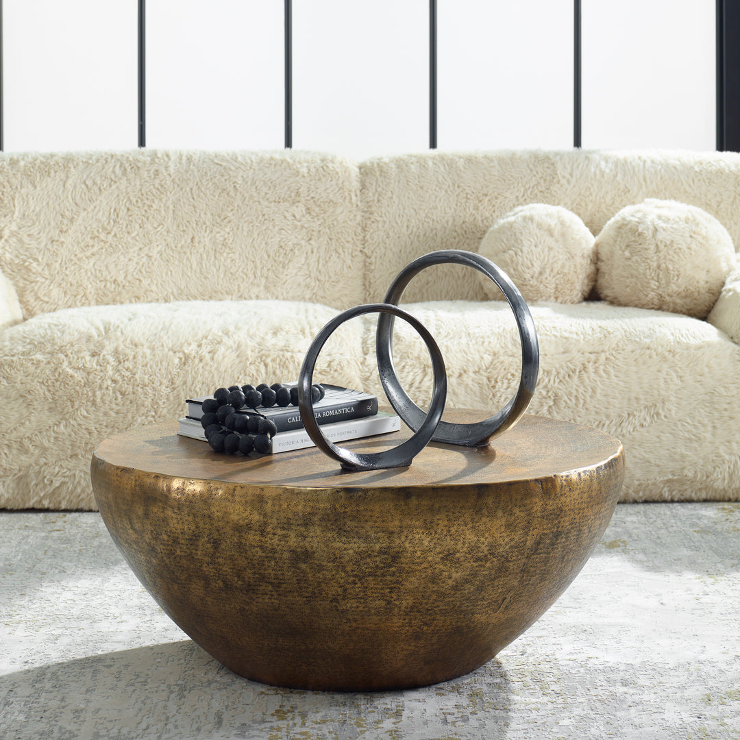 GILDED ALUMINUM DRUM COFFEE TABLE