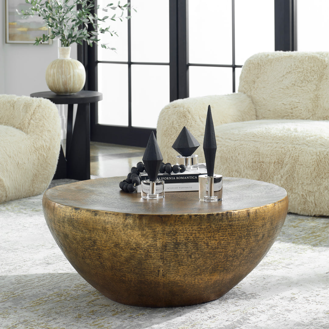 GILDED ALUMINUM DRUM COFFEE TABLE