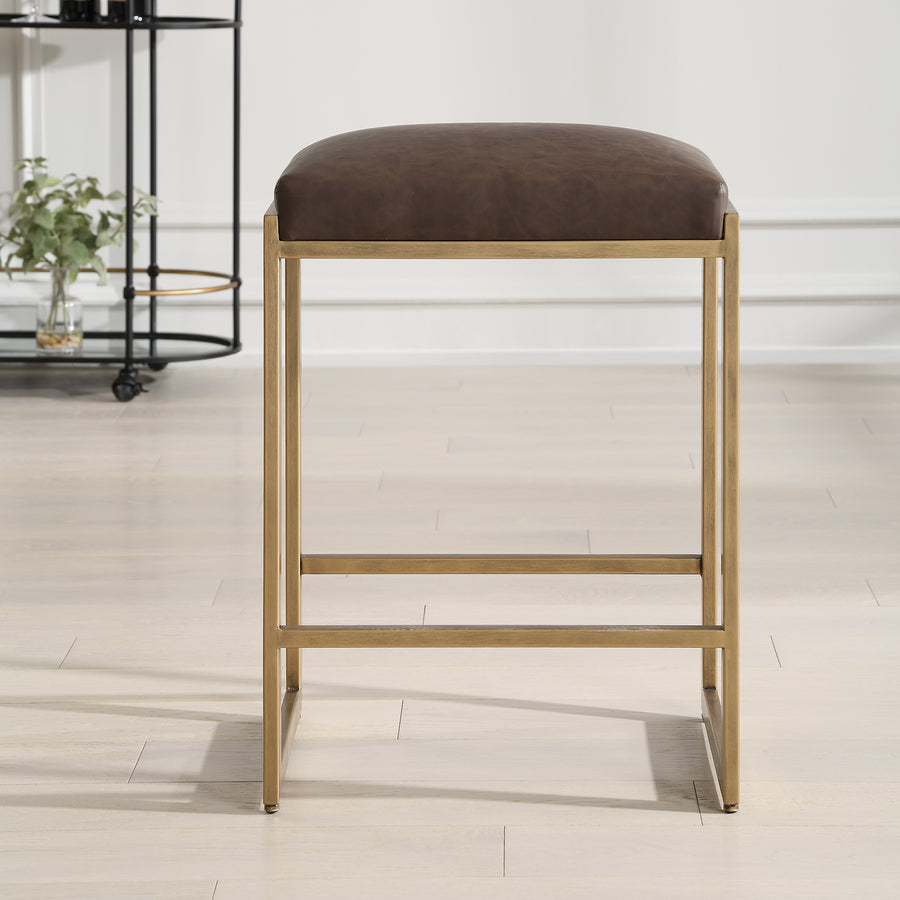 ATTICUS COUNTER STOOL: COCOA, BRASS