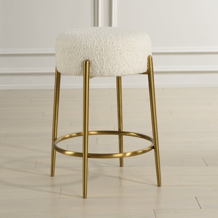 ARLES SHEARLING & BRASS COUNTER STOOL