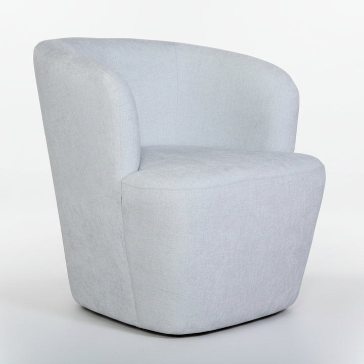 modern light blue swivel armchair, textured fabric