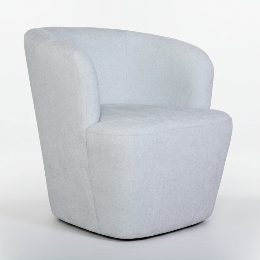 modern light blue swivel armchair, textured fabric