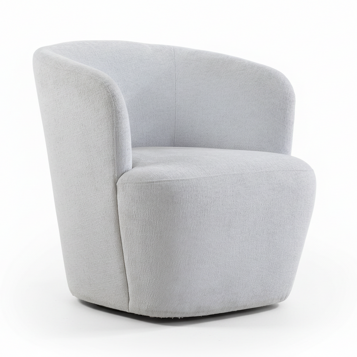 modern light blue swivel armchair, textured fabric