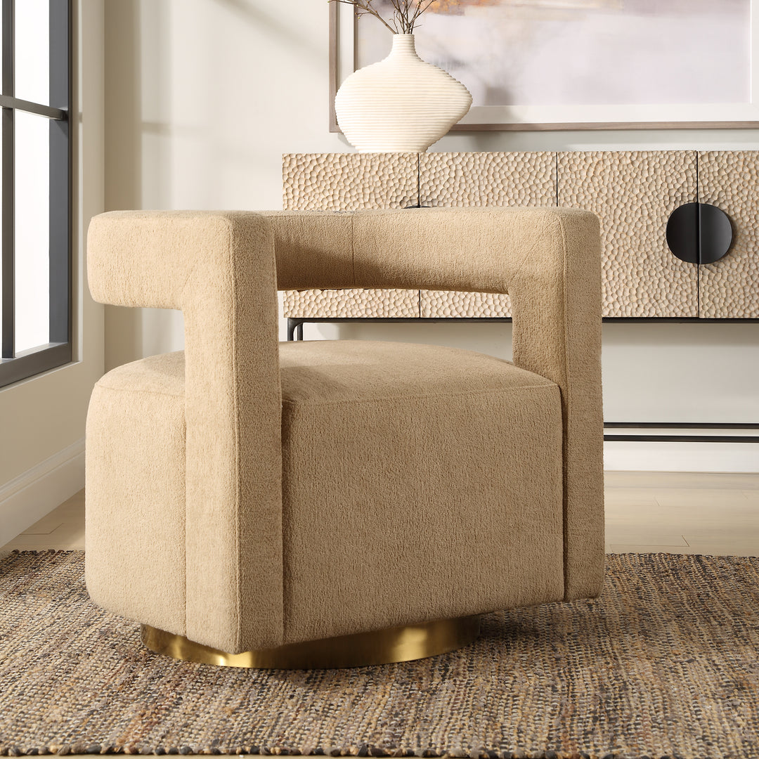 GROUNDED SWIVEL CHAIR: TOAST BOUCLE