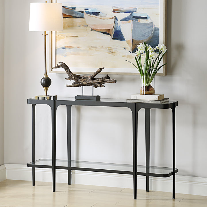 ATCHISON IRON + GLASS CONSOLE TABLE