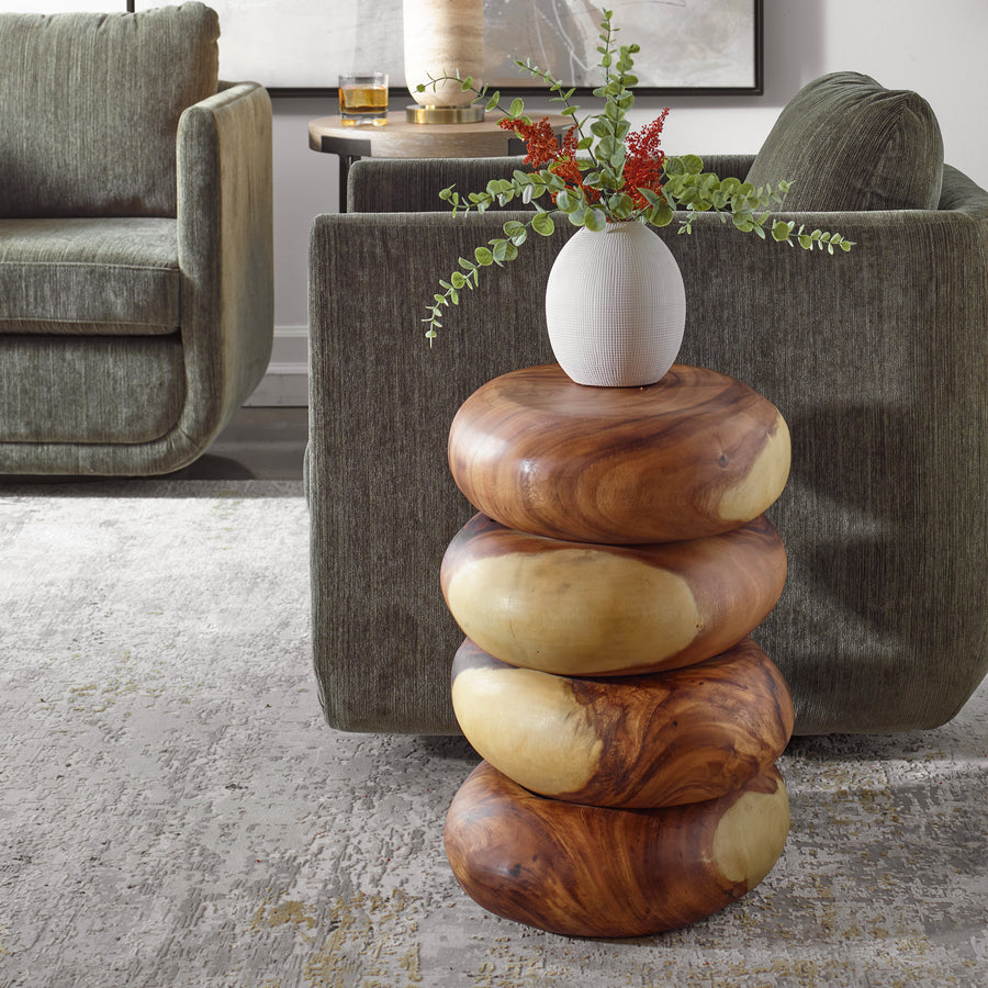 STACKED SUAR WOOD END TABLE