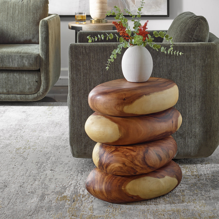 STACKED SUAR WOOD END TABLE