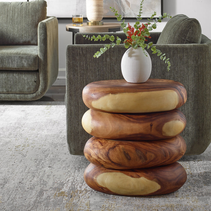 STACKED SUAR WOOD END TABLE