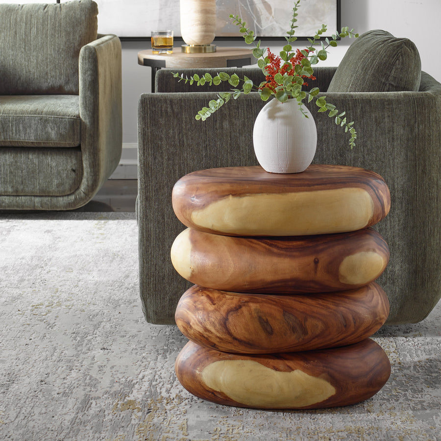 STACKED SUAR WOOD END TABLE