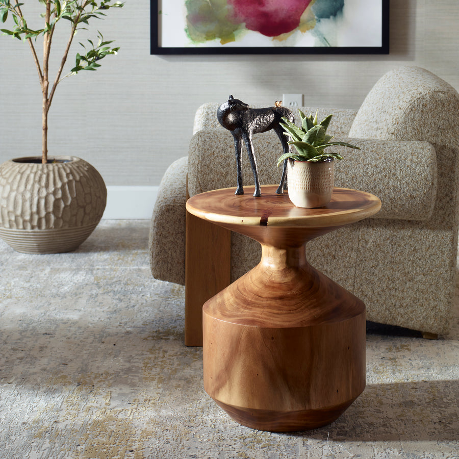 SUAR WOOD HOURGLASS ACCENT TABLE