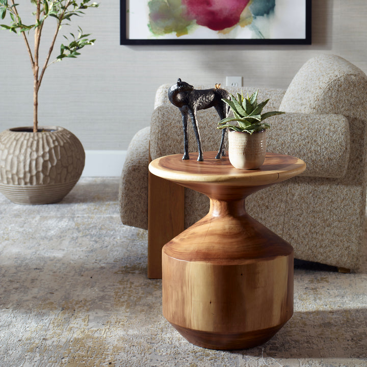 SUAR WOOD HOURGLASS ACCENT TABLE