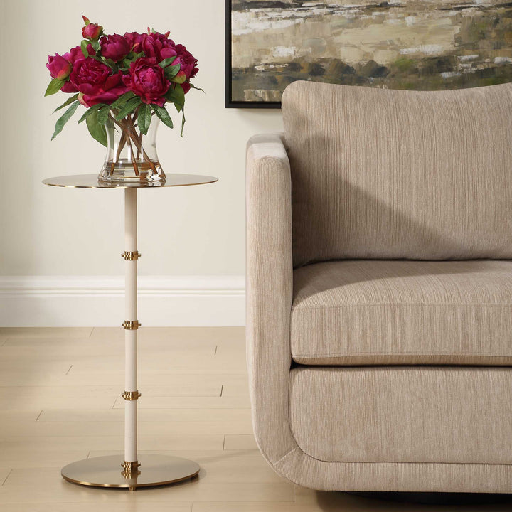 CYPRUS WHITE SHAGREEN + BRASS ACCENT TABLE
