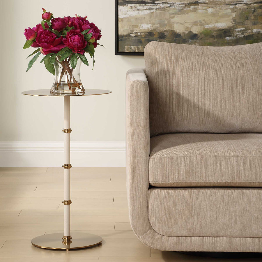 CYPRUS WHITE SHAGREEN + BRASS ACCENT TABLE