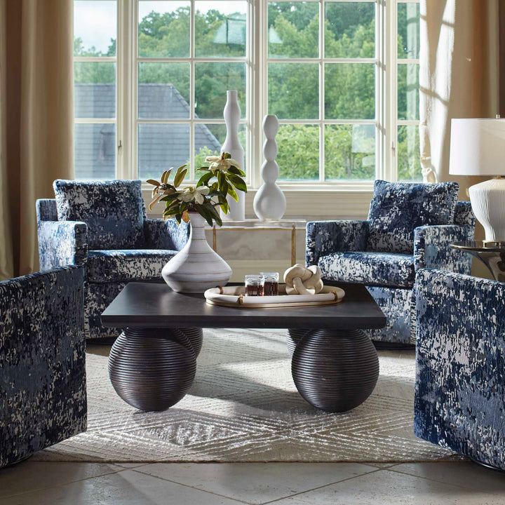 ABSTRACT INDIGO TEXTURED VELVET SWIVEL CHAIR