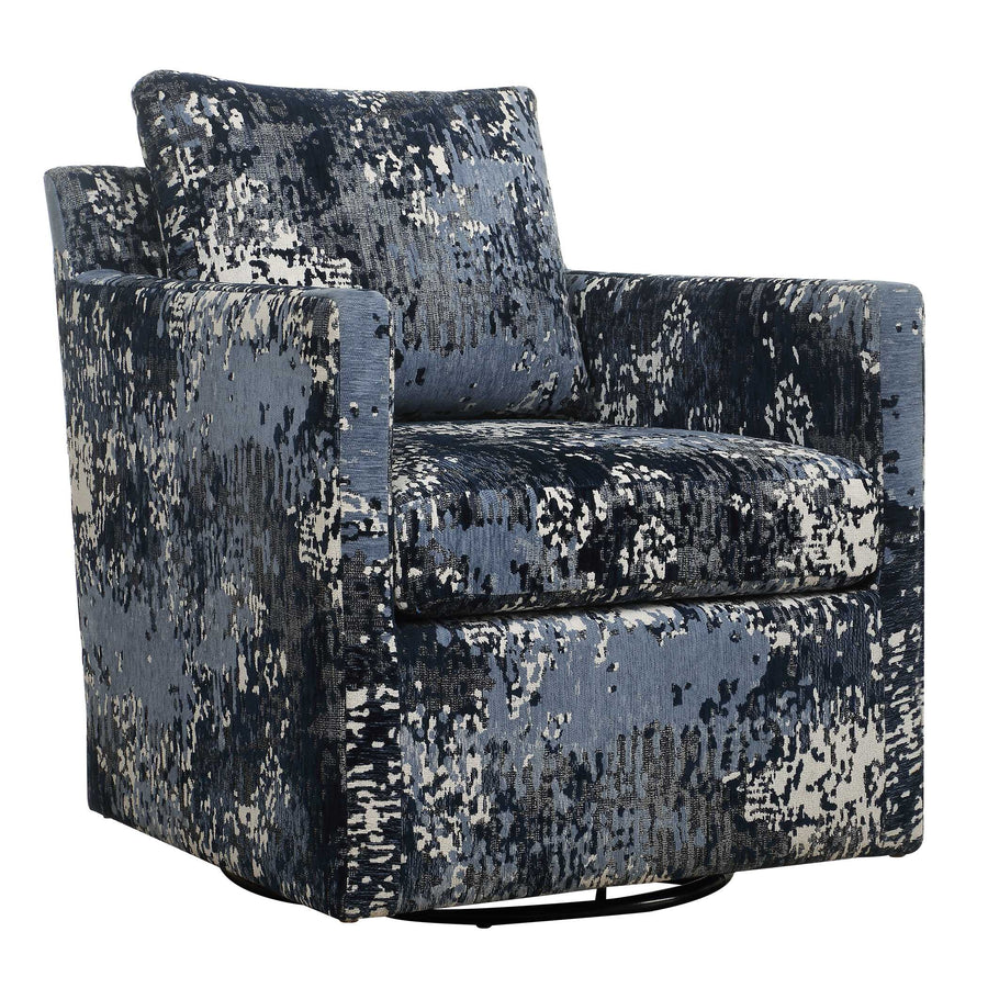 ABSTRACT INDIGO TEXTURED VELVET SWIVEL CHAIR