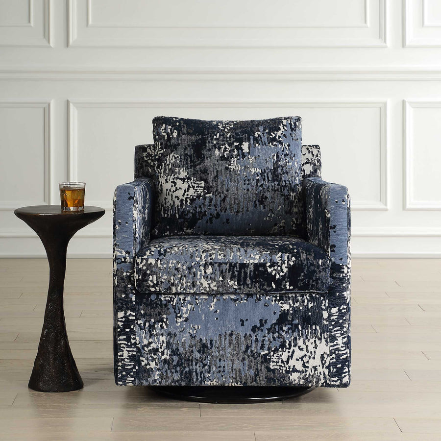 ABSTRACT INDIGO TEXTURED VELVET SWIVEL CHAIR