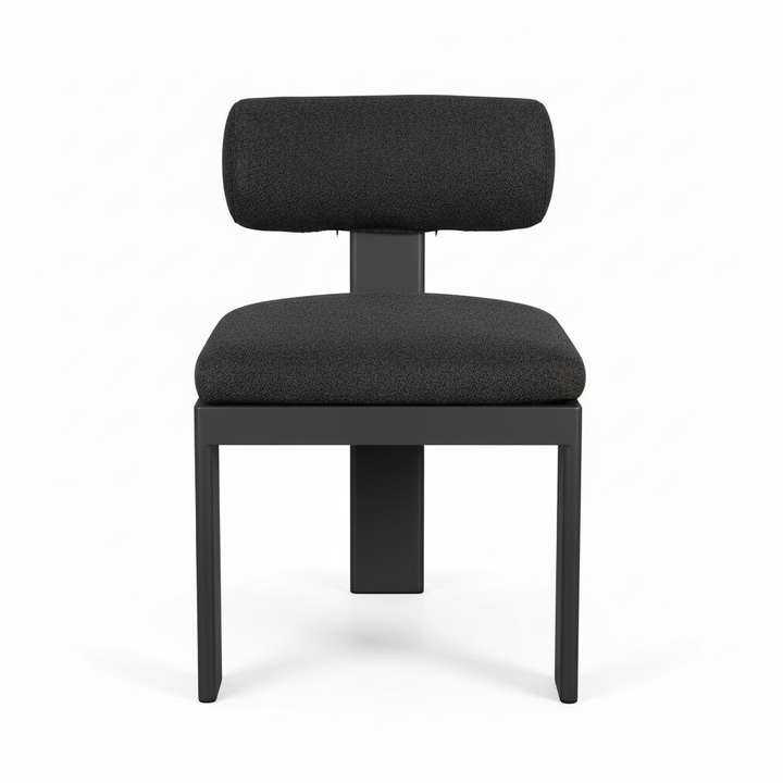 Black chair with cushioned seat and backrest on a white background
