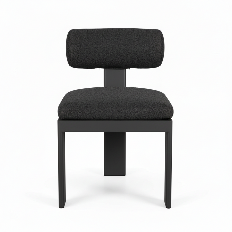 Black chair with cushioned seat and backrest on a white background