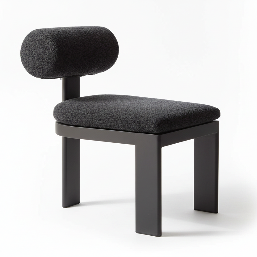 Modern outdoor chair with dark gray cushion on white background