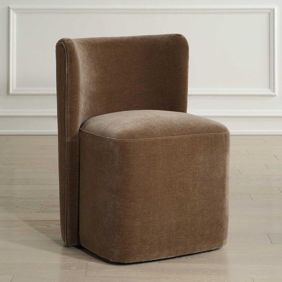 TRUFFLE DISTRESSED VELVET DINING CHAIR