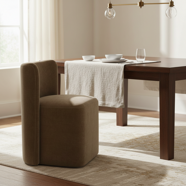 TRUFFLE DISTRESSED VELVET DINING CHAIR