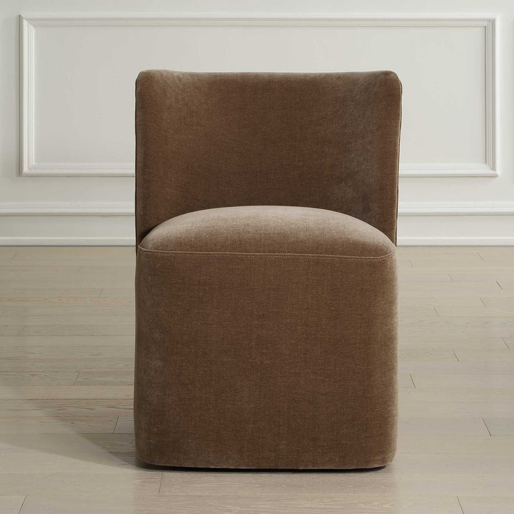 TRUFFLE DISTRESSED VELVET DINING CHAIR