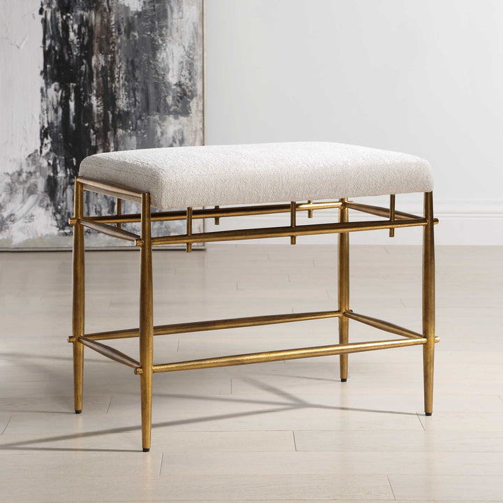 KARLEEN IVORY CHENILLE BRASS VANITY BENCH