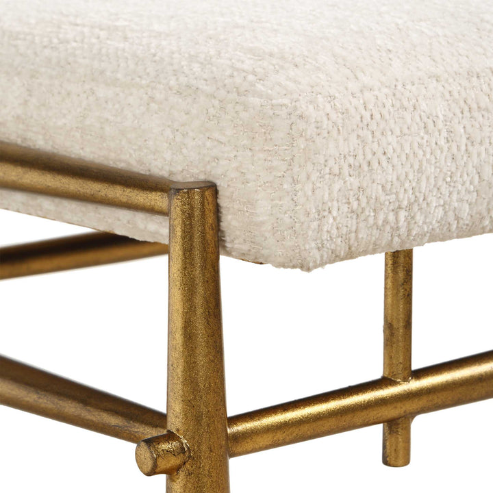 KARLEEN IVORY CHENILLE BRASS VANITY BENCH