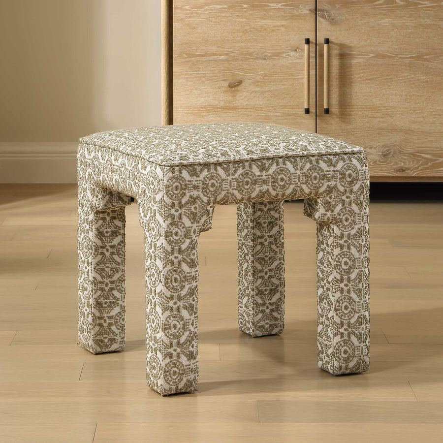 OLIVE LATTICE UPHOLSTERED SMALL BENCH