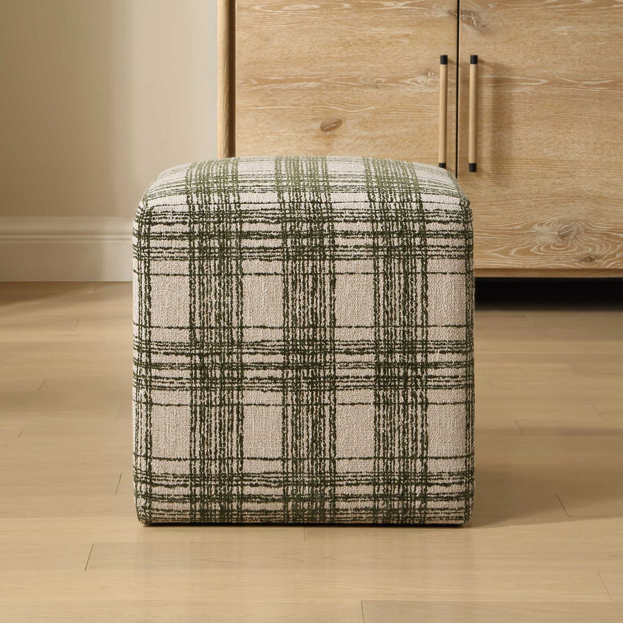 Plaid-patterned ottoman 