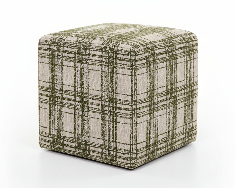 IRELAND PLAID CHENILLE  CUBE OTTOMAN