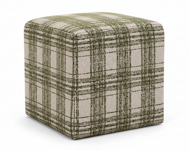 IRELAND PLAID CHENILLE  CUBE OTTOMAN