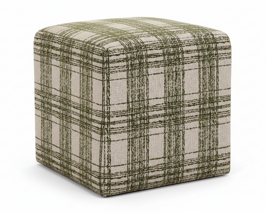 IRELAND PLAID CHENILLE  CUBE OTTOMAN