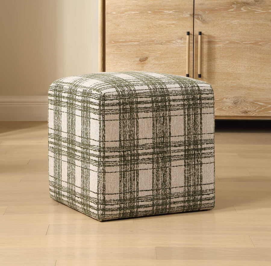 IRELAND PLAID CHENILLE  CUBE OTTOMAN